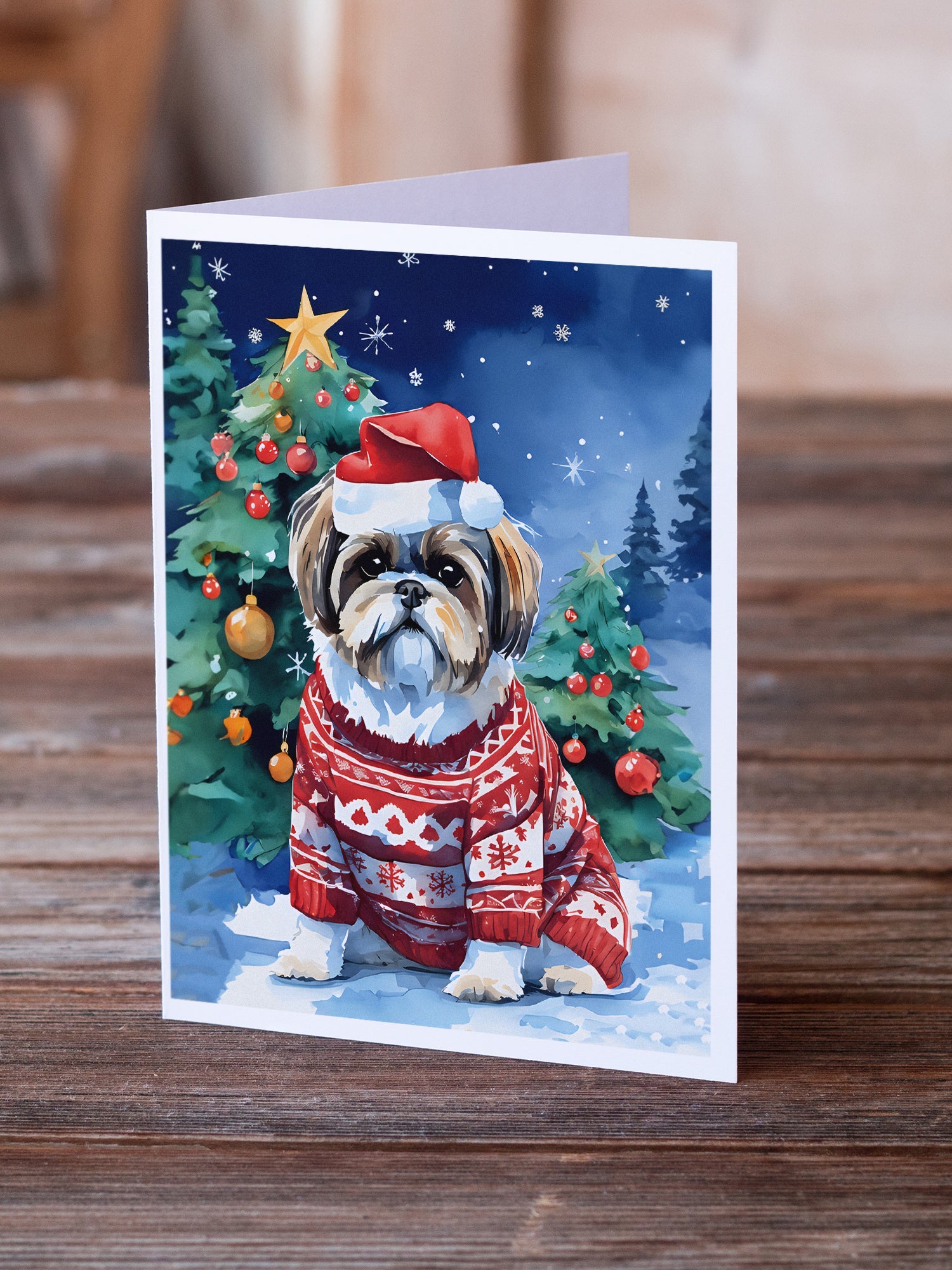 Shih Tzu Christmas Greeting Cards Pack of 8 Blank Cards with Envelopes Whimsical A7 Size 5x7