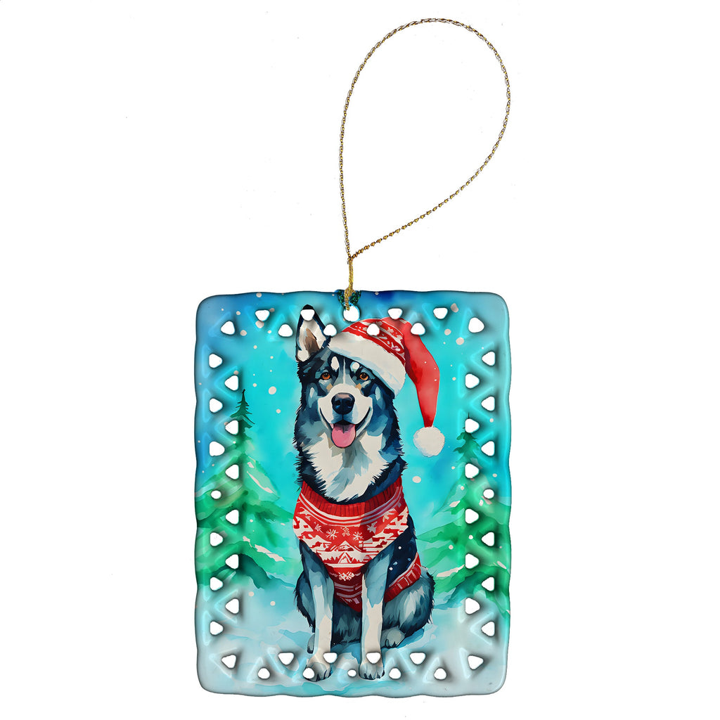 Siberian Husky Christmas Porcelain Ornament Christmas Tree Hanging Decorations for Home Christmas Holiday, Rectangle, Gift, Multicolor