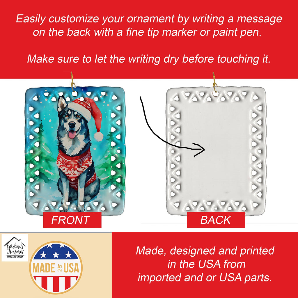 Siberian Husky Christmas Porcelain Ornament Christmas Tree Hanging Decorations for Home Christmas Holiday, Rectangle, Gift, Multicolor