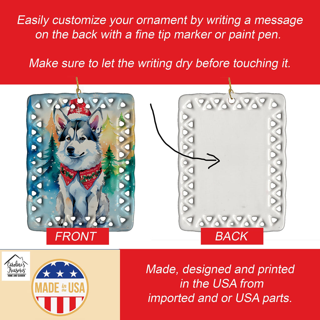 Siberian Husky Christmas Porcelain Ornament Christmas Tree Hanging Decorations for Home Christmas Holiday, Rectangle, Gift, Multicolor