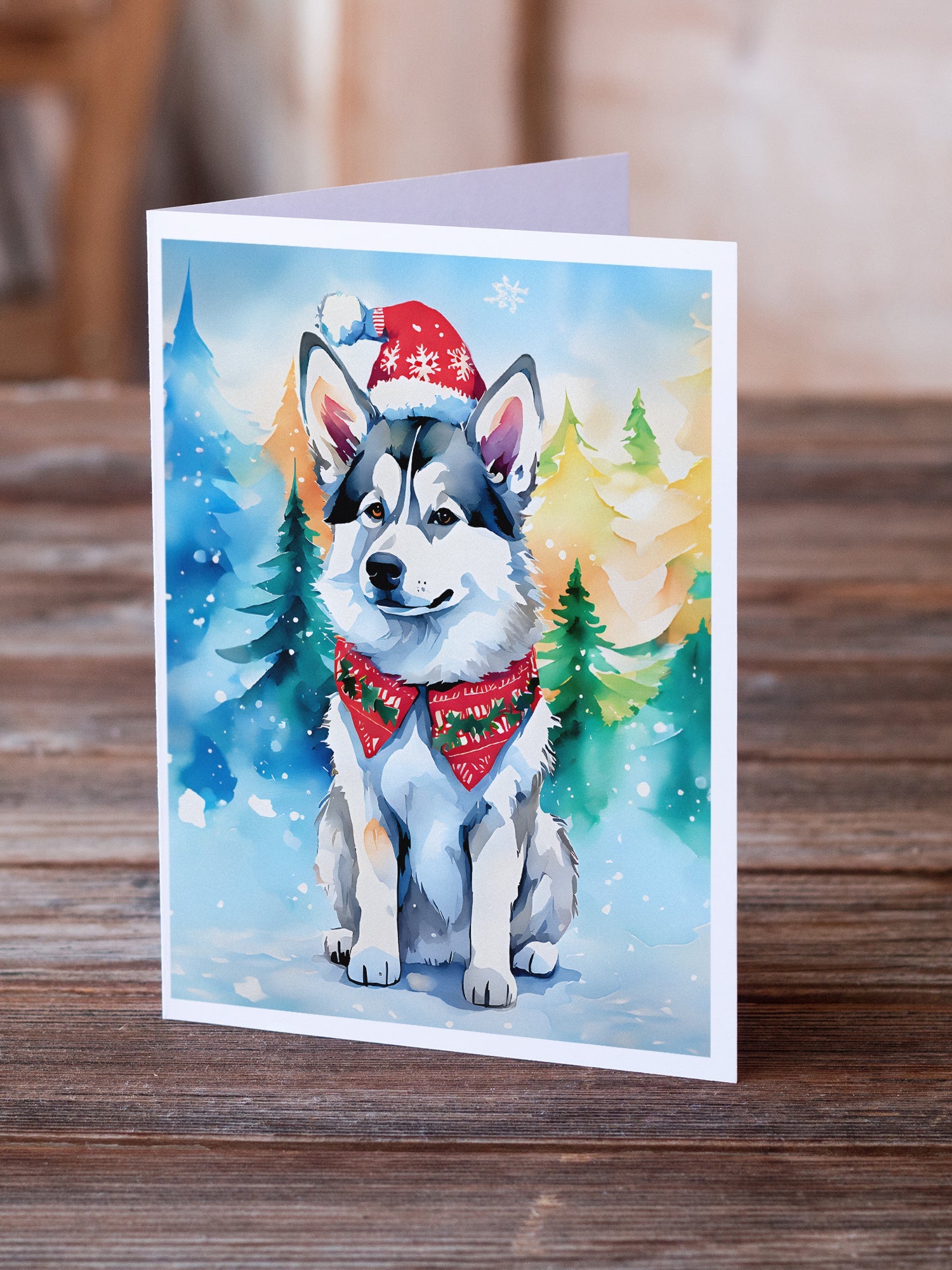 Siberian Husky Christmas Greeting Cards Pack of 8 Blank Cards with Envelopes Whimsical A7 Size 5x7