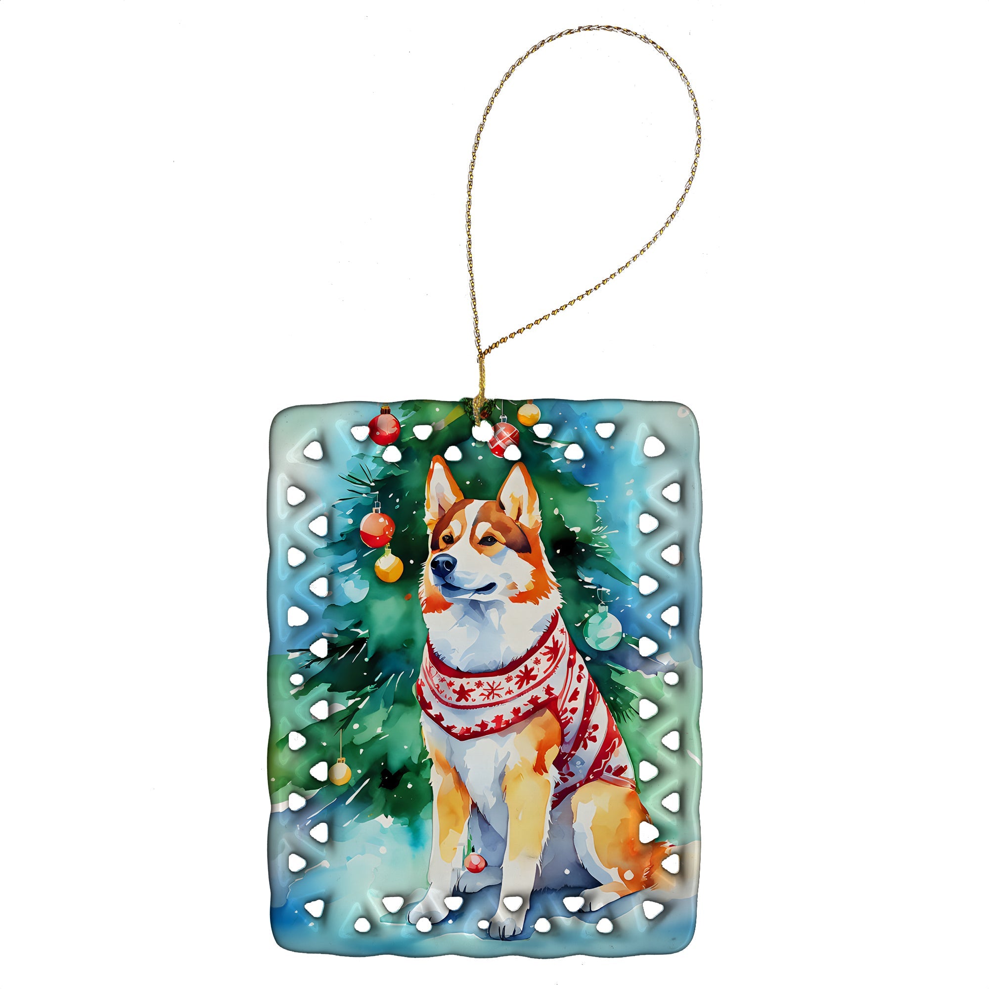 Siberian Husky Christmas Porcelain Ornament Christmas Tree Hanging Decorations for Home Christmas Holiday, Rectangle, Gift, Multicolor