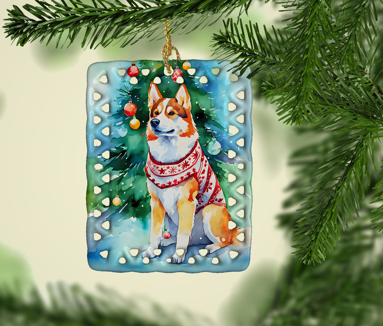 Siberian Husky Christmas Porcelain Ornament Christmas Tree Hanging Decorations for Home Christmas Holiday, Rectangle, Gift, Multicolor