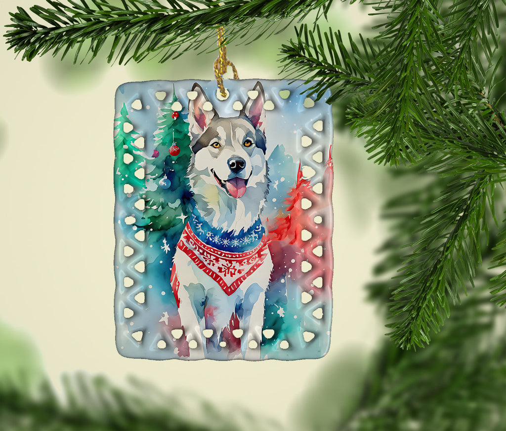 Siberian Husky Christmas Porcelain Ornament Christmas Tree Hanging Decorations for Home Christmas Holiday, Rectangle, Gift, Multicolor