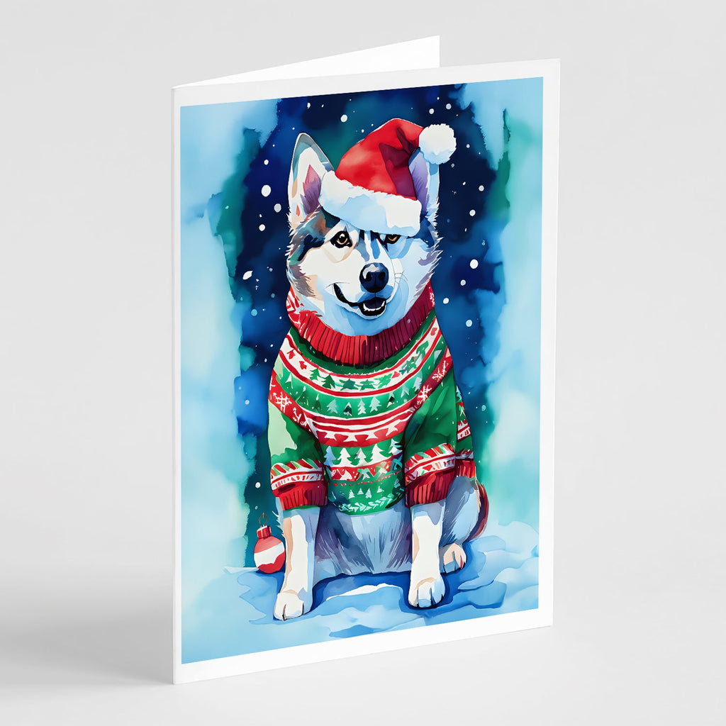 Siberian Husky Christmas Greeting Cards Pack of 8 Blank Cards with Envelopes Whimsical A7 Size 5x7