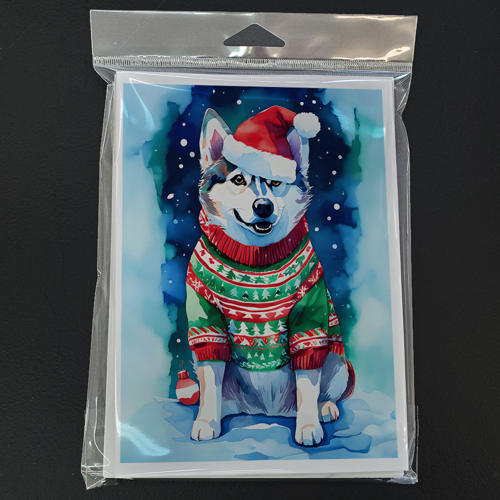 Siberian Husky Christmas Greeting Cards Pack of 8 Blank Cards with Envelopes Whimsical A7 Size 5x7