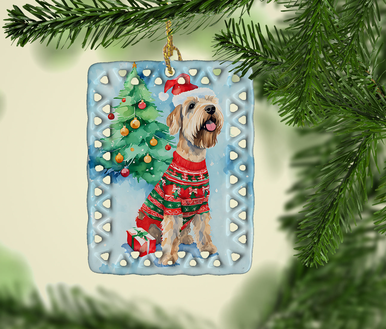 Wheaten Terrier Christmas Porcelain Ornament Christmas Tree Hanging Decorations for Home Christmas Holiday, Rectangle, Gift, Multicolor