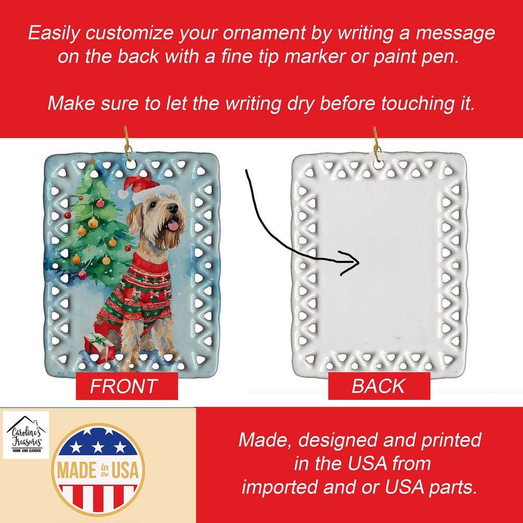 Wheaten Terrier Christmas Porcelain Ornament Christmas Tree Hanging Decorations for Home Christmas Holiday, Rectangle, Gift, Multicolor