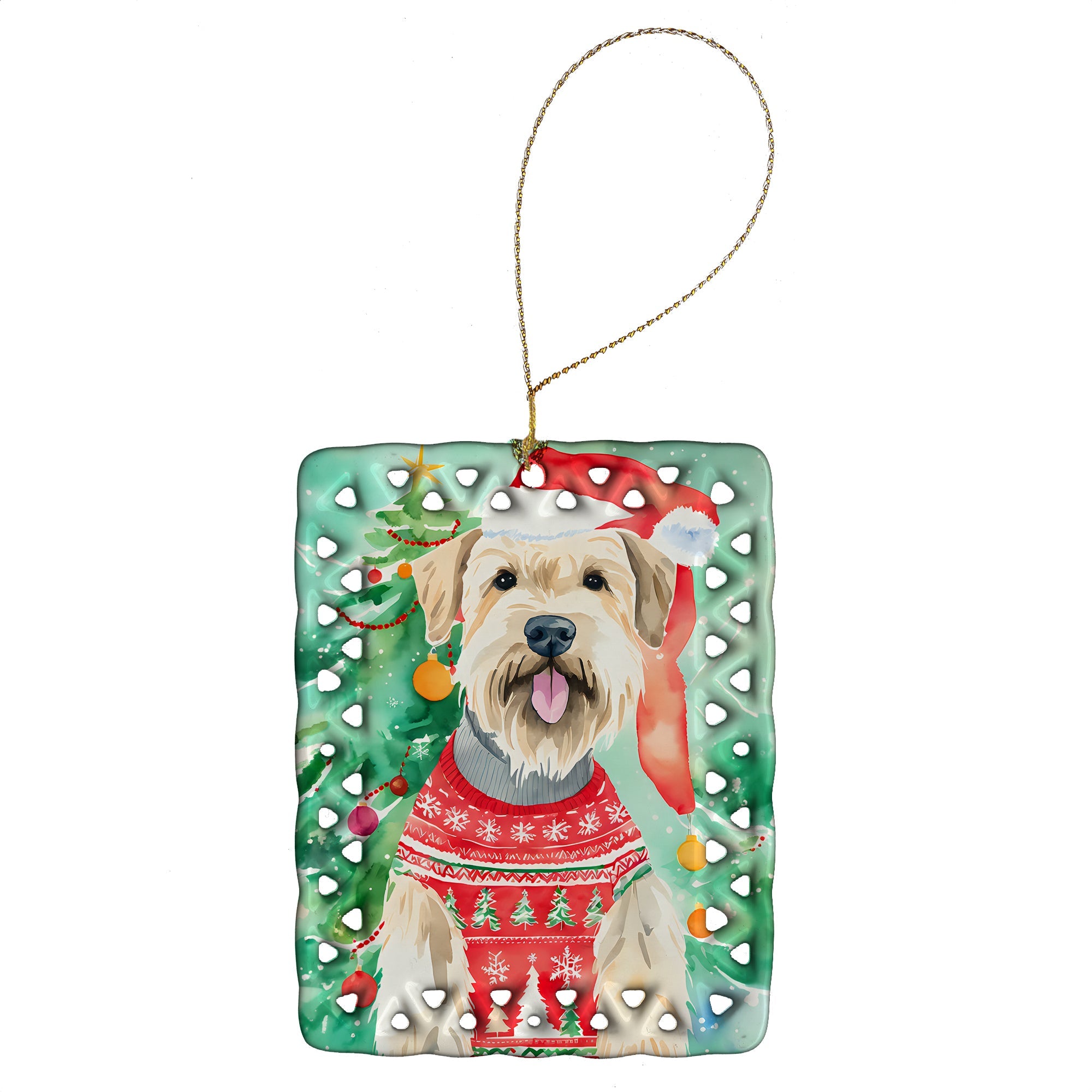 Wheaten Terrier Christmas Porcelain Ornament Christmas Tree Hanging Decorations for Home Christmas Holiday, Rectangle, Gift, Multicolor