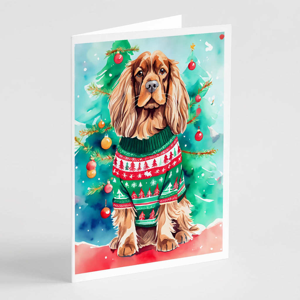 Sussex Spaniel Christmas Greeting Cards Pack of 8 Blank Cards with Envelopes Whimsical A7 Size 5x7