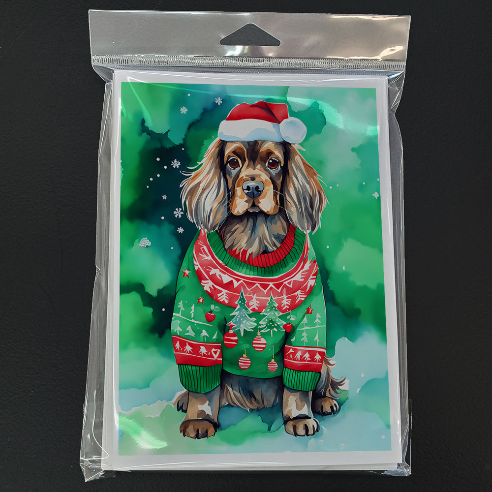 Sussex Spaniel Christmas Greeting Cards Pack of 8 Blank Cards with Envelopes Whimsical A7 Size 5x7