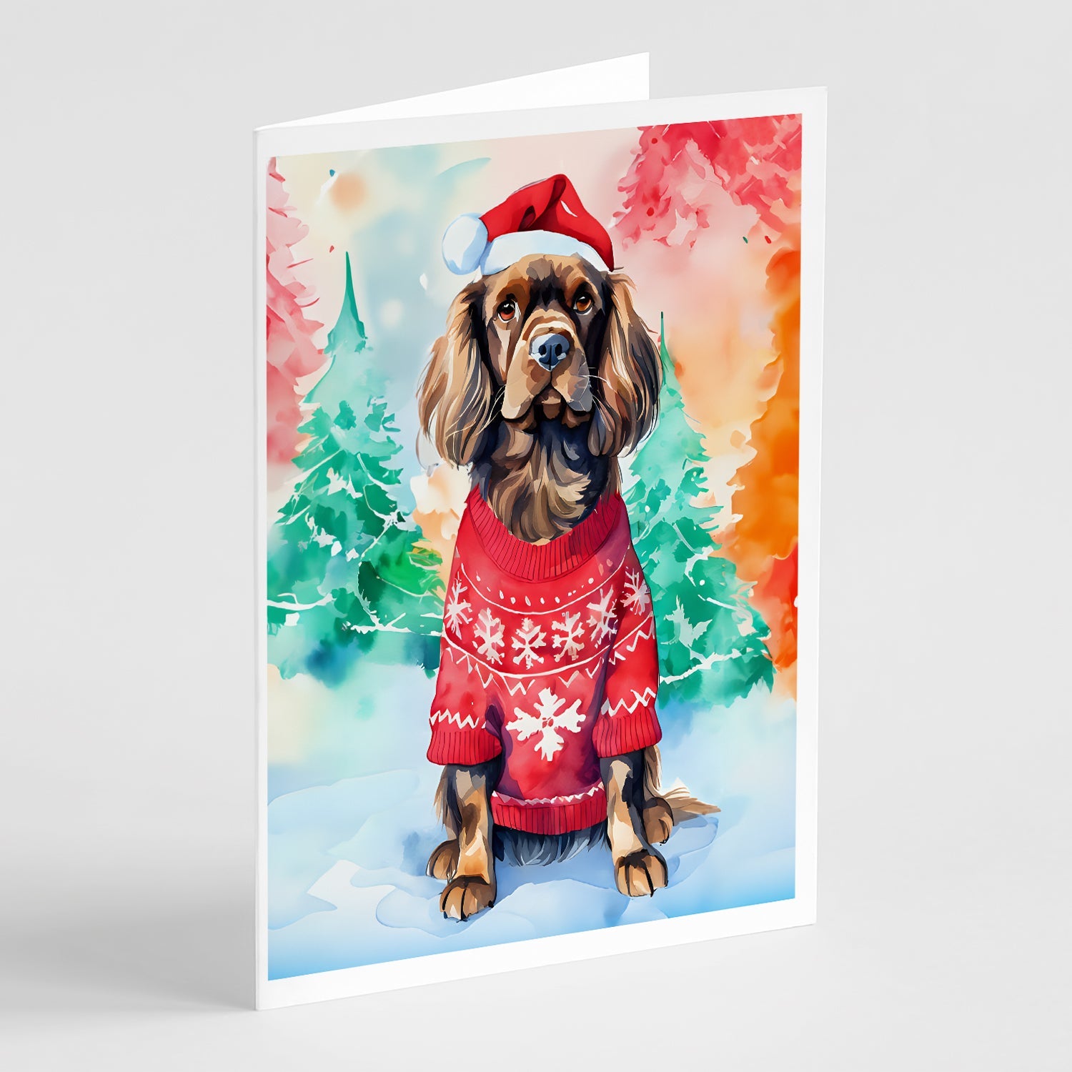 Sussex Spaniel Christmas Greeting Cards Pack of 8 Blank Cards with Envelopes Whimsical A7 Size 5x7