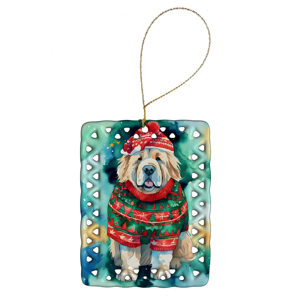 Tibetan Mastiff Christmas Porcelain Ornament Christmas Tree Hanging Decorations for Home Christmas Holiday, Rectangle, Gift, Multicolor