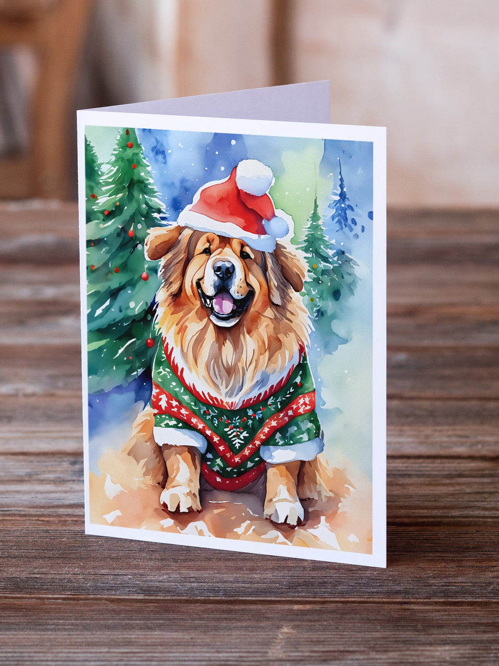 Tibetan Mastiff Christmas Greeting Cards Pack of 8 Blank Cards with Envelopes Whimsical A7 Size 5x7