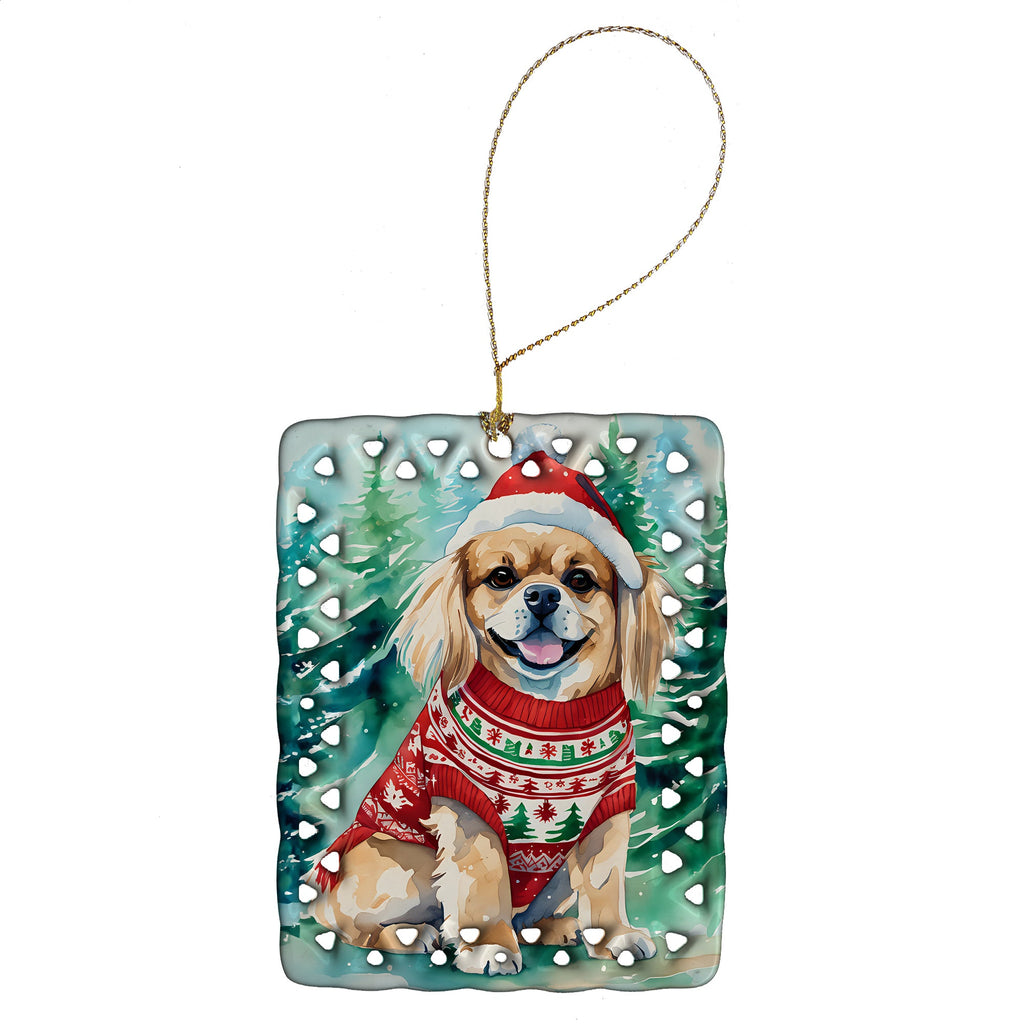 Tibetan Spaniel Christmas Porcelain Ornament Christmas Tree Hanging Decorations for Home Christmas Holiday, Rectangle, Gift, Multicolor