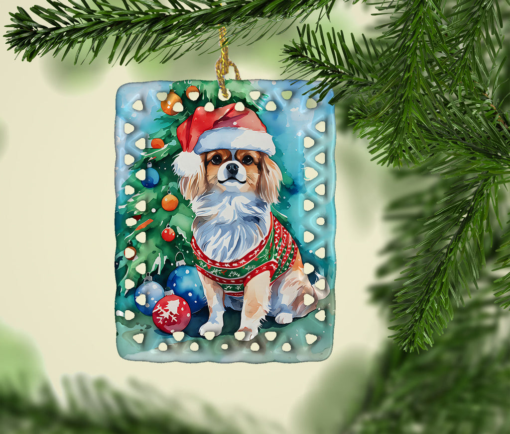 Tibetan Spaniel Christmas Porcelain Ornament Christmas Tree Hanging Decorations for Home Christmas Holiday, Rectangle, Gift, Multicolor
