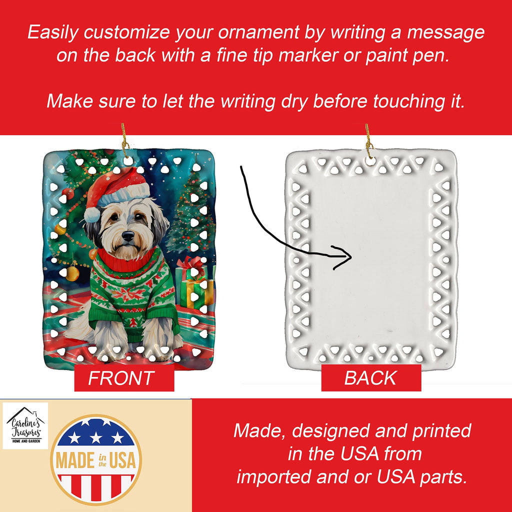 Tibetan Terrier Christmas Porcelain Ornament Christmas Tree Hanging Decorations for Home Christmas Holiday, Rectangle, Gift, Multicolor