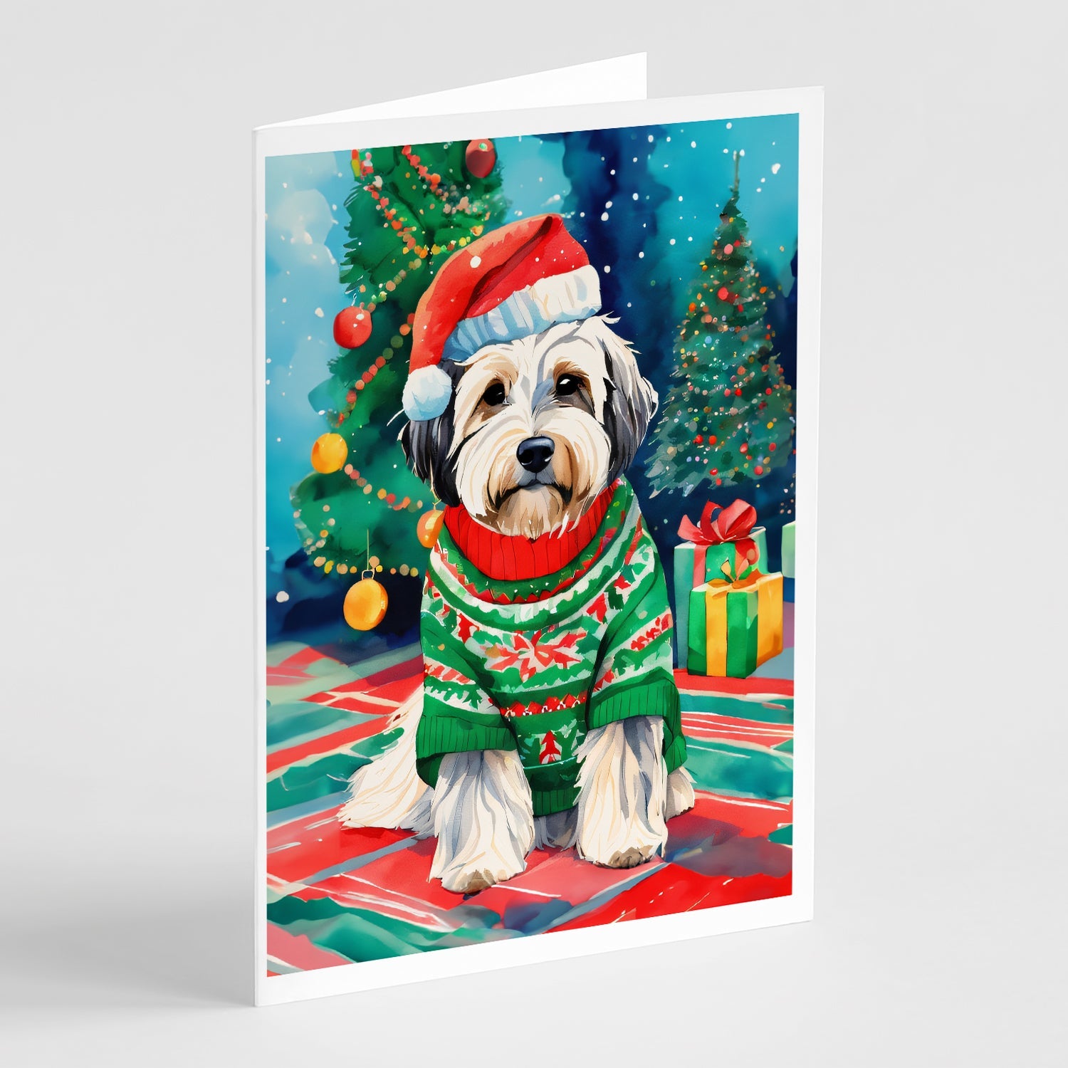 Tibetan Terrier Christmas Greeting Cards Pack of 8 Blank Cards with Envelopes Whimsical A7 Size 5x7
