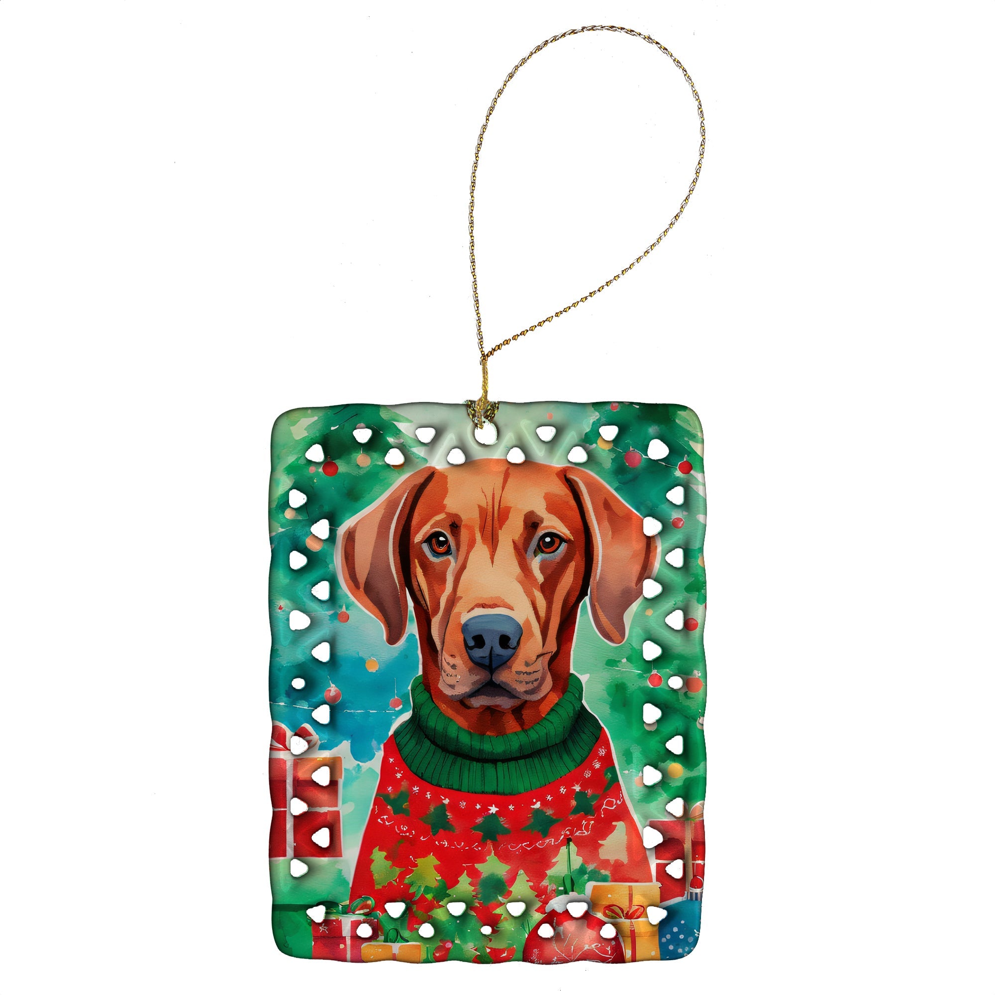 Vizsla Christmas Porcelain Ornament Christmas Tree Hanging Decorations for Home Christmas Holiday, Rectangle, Gift, Multicolor