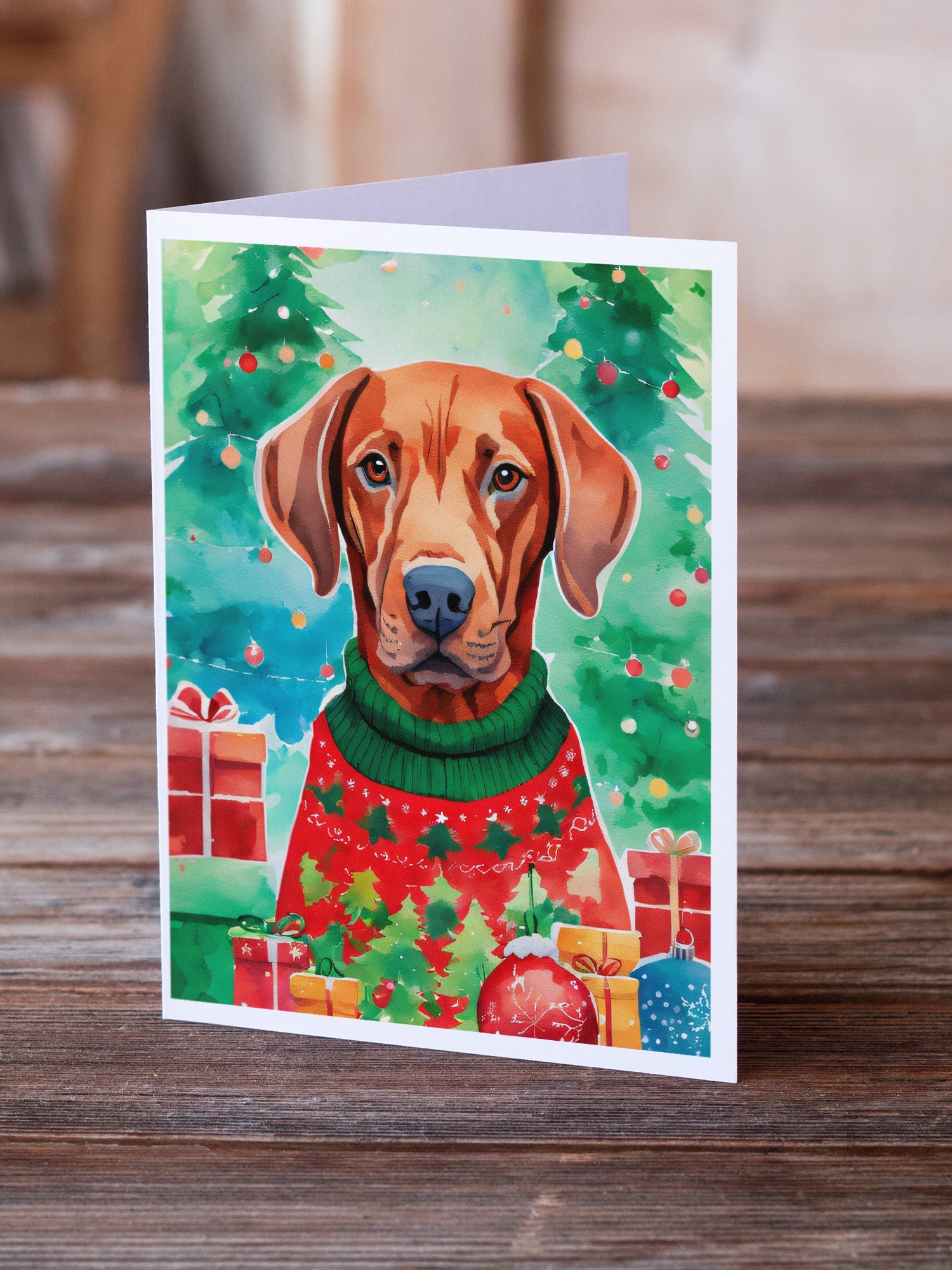 Vizsla Christmas Greeting Cards Pack of 8 Blank Cards with Envelopes Whimsical A7 Size 5x7
