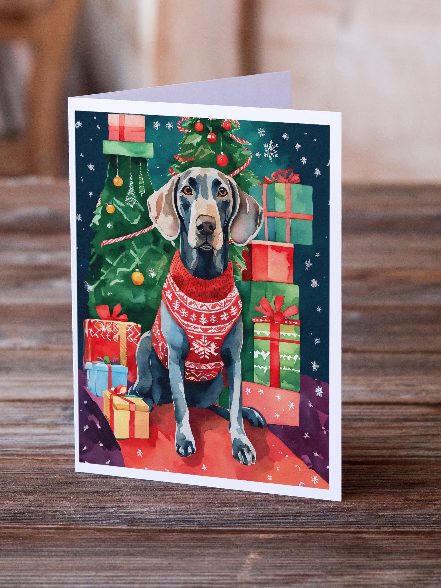 Weimaraner Christmas Greeting Cards Pack of 8 Blank Cards with Envelopes Whimsical A7 Size 5x7