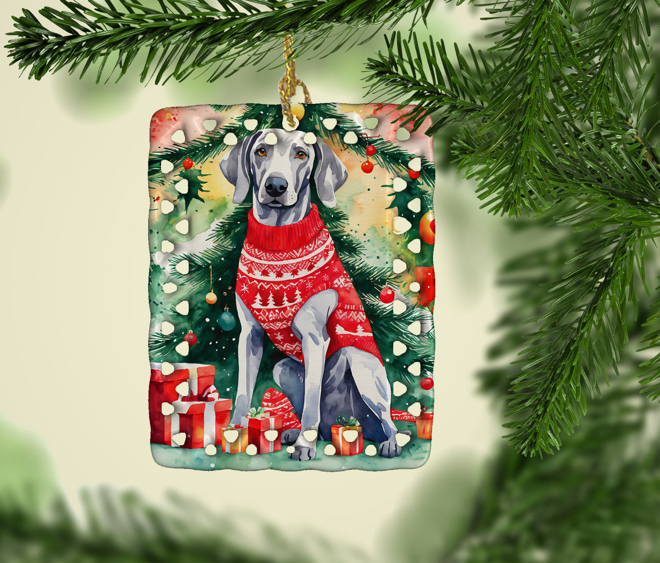 Weimaraner Christmas Porcelain Ornament Christmas Tree Hanging Decorations for Home Christmas Holiday, Rectangle, Gift, Multicolor