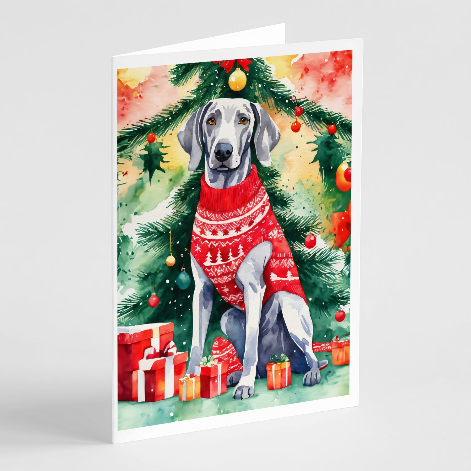 Weimaraner Christmas Greeting Cards Pack of 8 Blank Cards with Envelopes Whimsical A7 Size 5x7
