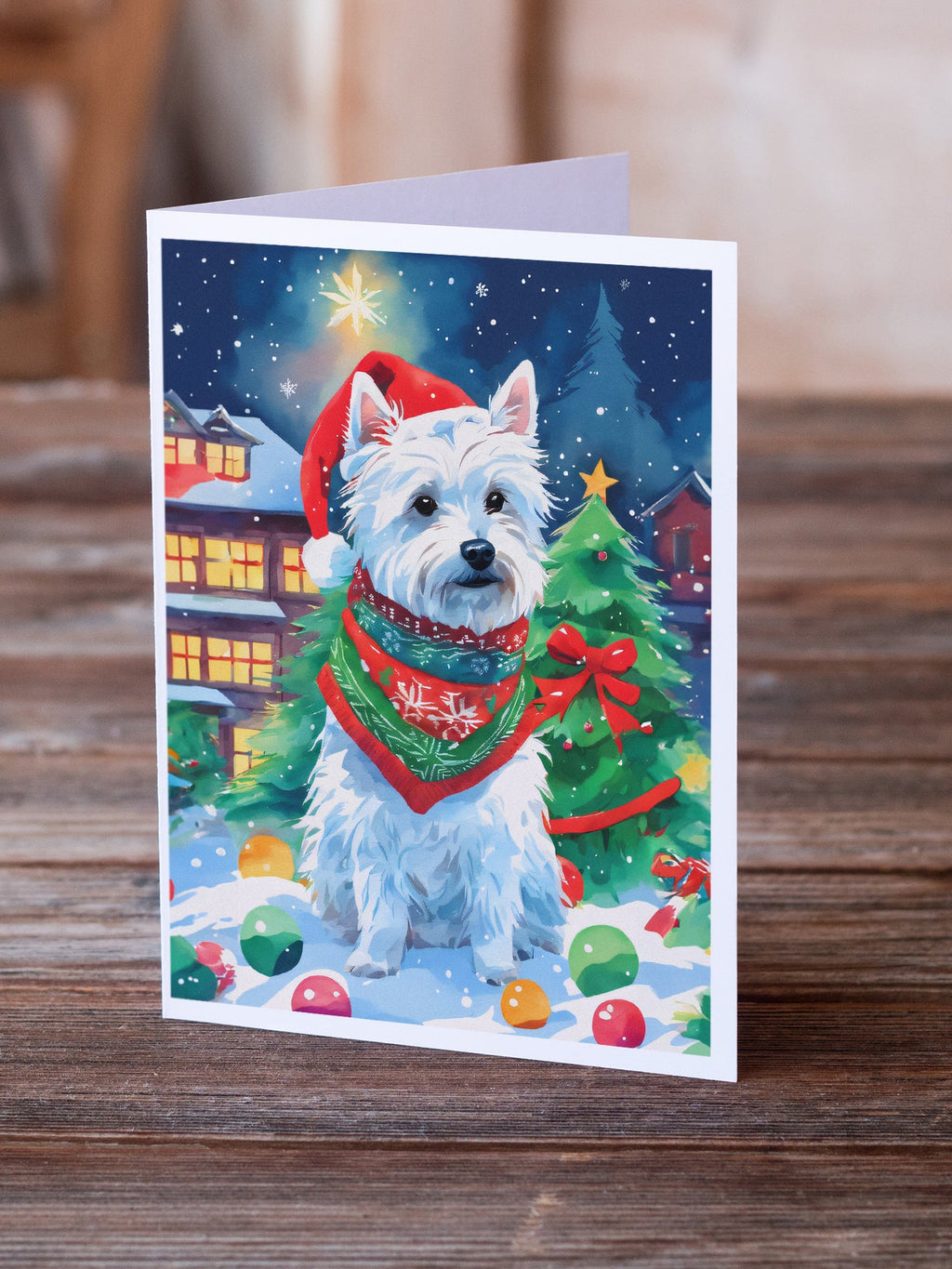 Westie Christmas Greeting Cards Pack of 8 Blank Cards with Envelopes Whimsical A7 Size 5x7