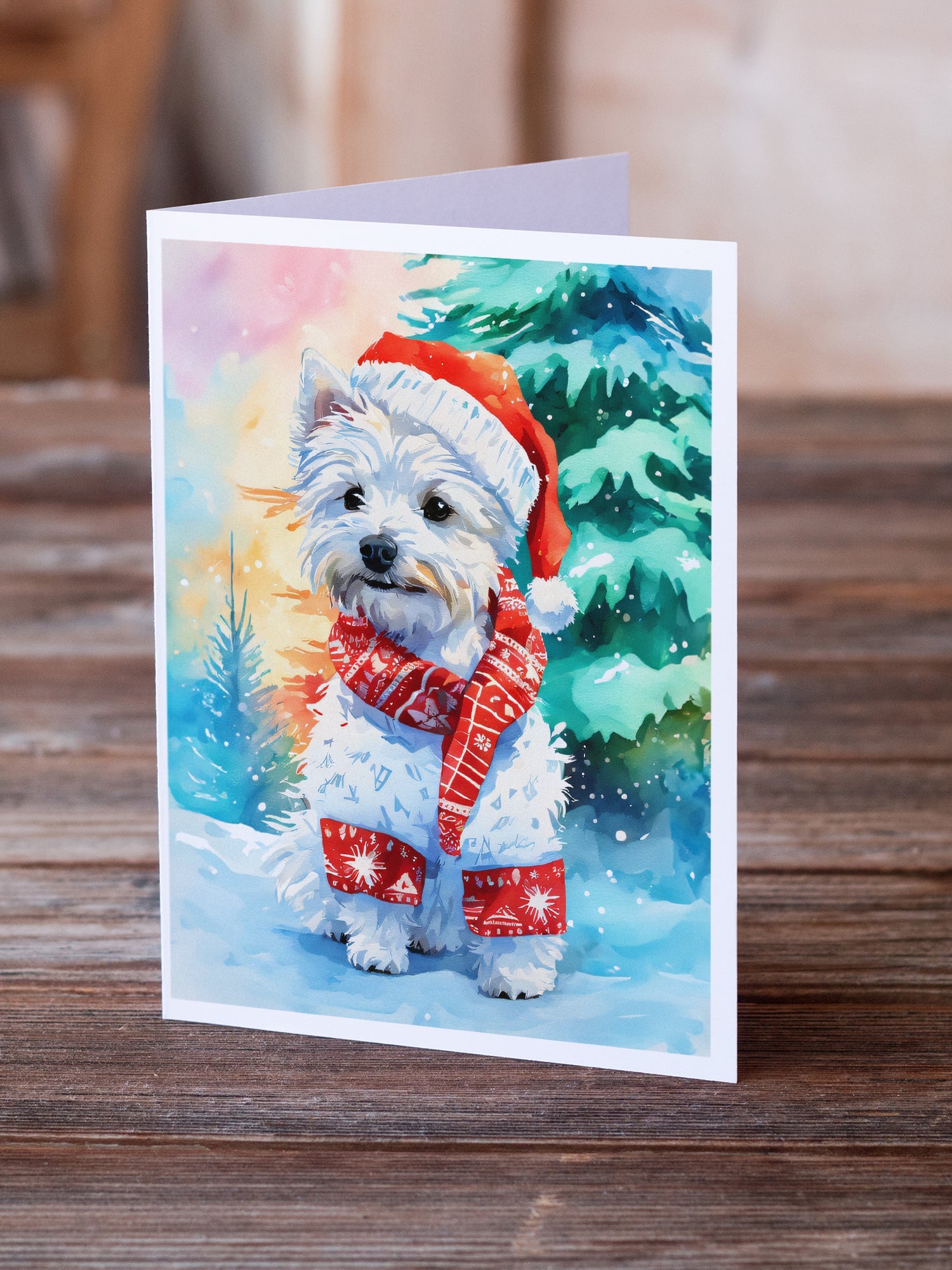 Westie Christmas Greeting Cards Pack of 8 Blank Cards with Envelopes Whimsical A7 Size 5x7