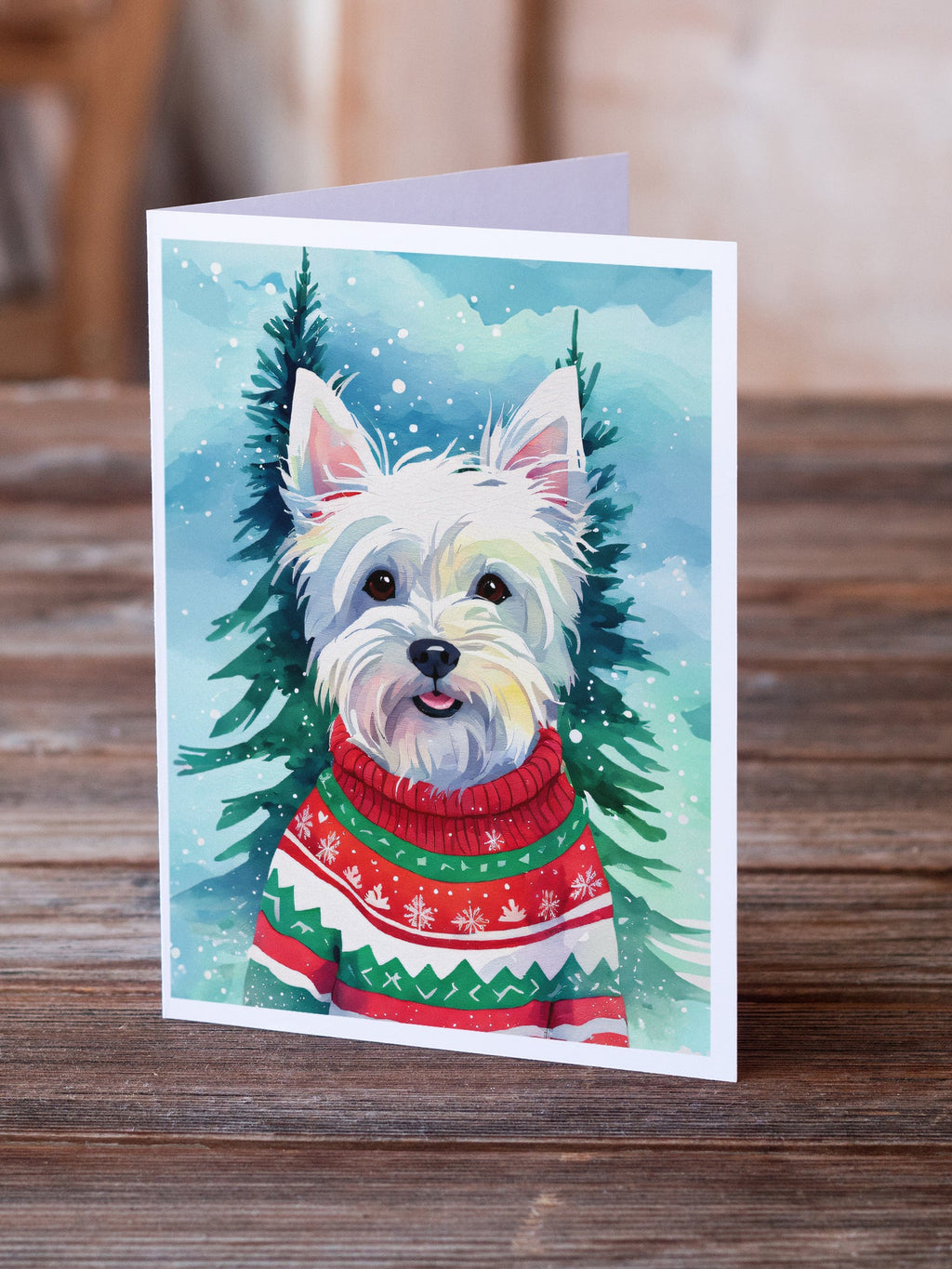 Westie Christmas Greeting Cards Pack of 8 Blank Cards with Envelopes Whimsical A7 Size 5x7