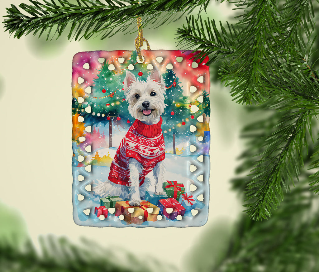 Westie Christmas Porcelain Ornament Christmas Tree Hanging Decorations for Home Christmas Holiday, Rectangle, Gift, Multicolor