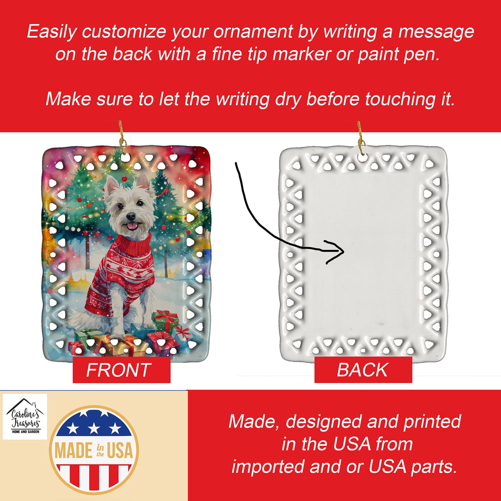 Westie Christmas Porcelain Ornament Christmas Tree Hanging Decorations for Home Christmas Holiday, Rectangle, Gift, Multicolor