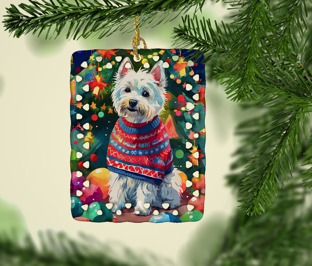 Westie Christmas Porcelain Ornament Christmas Tree Hanging Decorations for Home Christmas Holiday, Rectangle, Gift, Multicolor