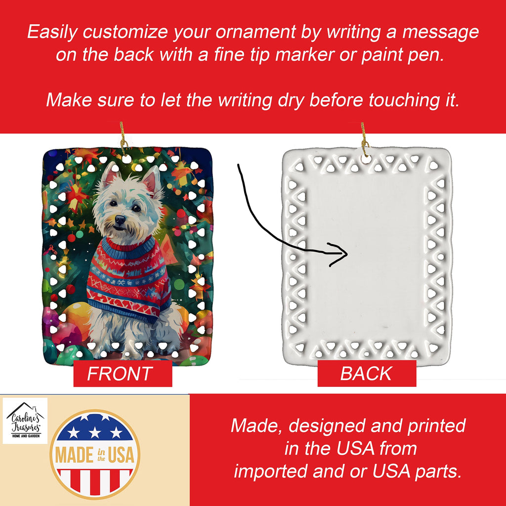 Westie Christmas Porcelain Ornament Christmas Tree Hanging Decorations for Home Christmas Holiday, Rectangle, Gift, Multicolor