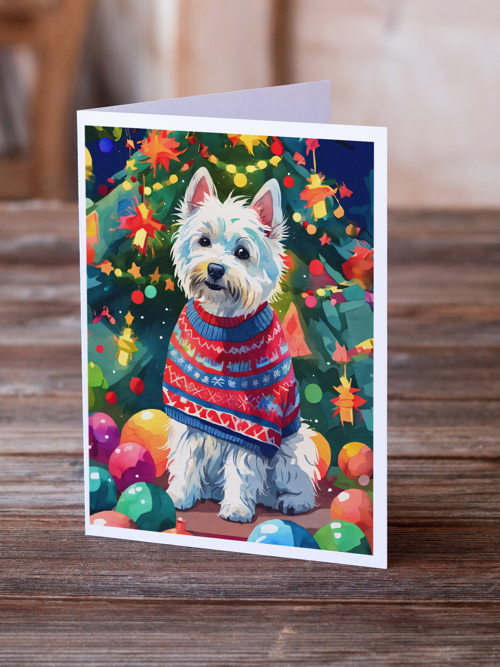 Westie Christmas Greeting Cards Pack of 8 Blank Cards with Envelopes Whimsical A7 Size 5x7