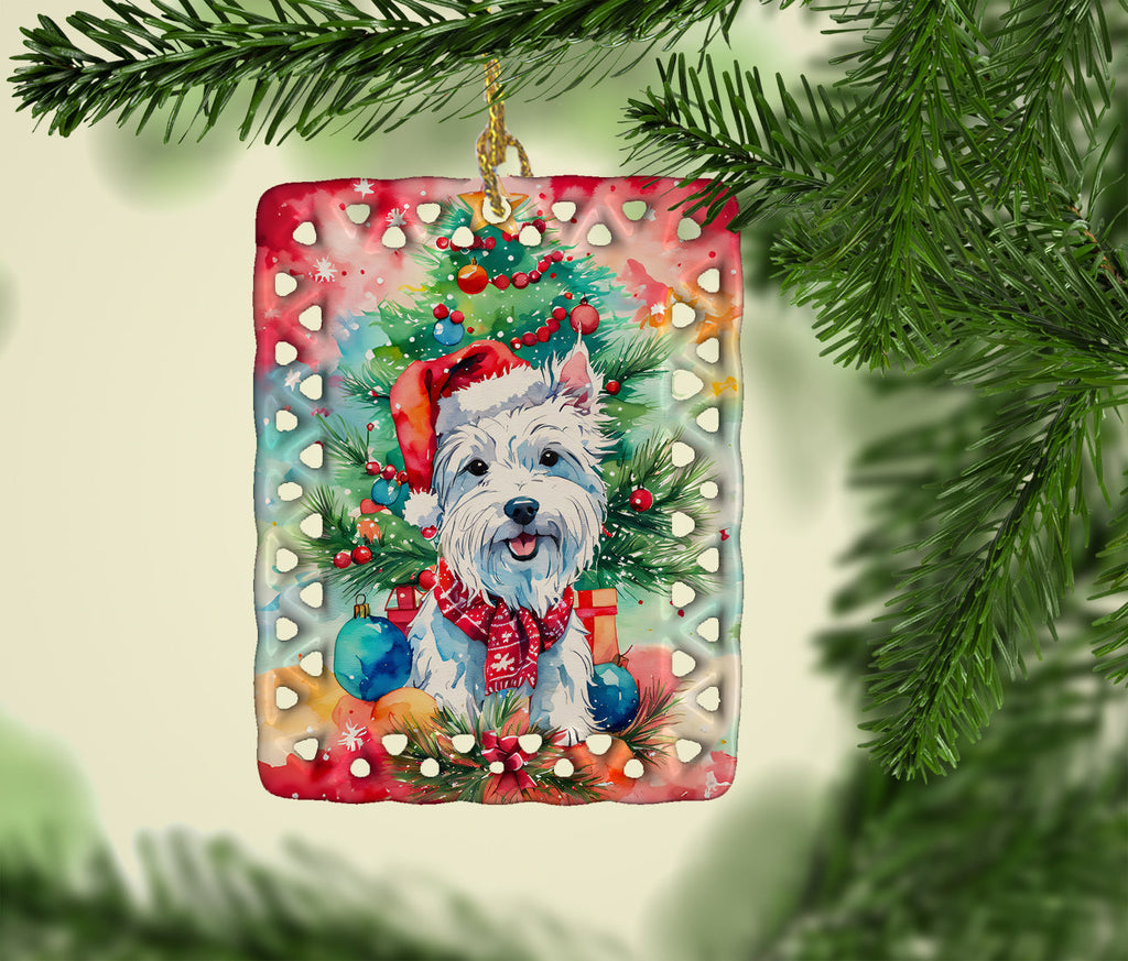 Westie Christmas Porcelain Ornament Christmas Tree Hanging Decorations for Home Christmas Holiday, Rectangle, Gift, Multicolor