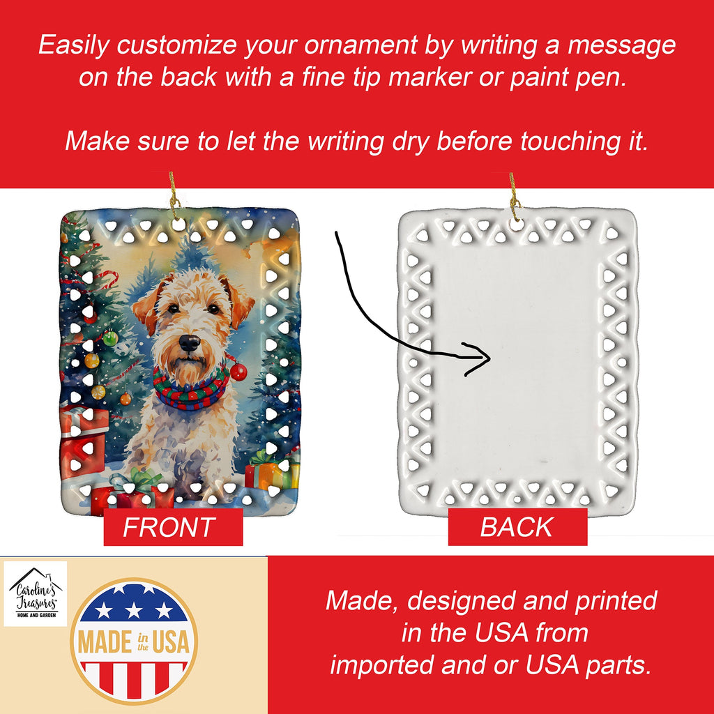 Wire Fox Terrier Christmas Porcelain Ornament Christmas Tree Hanging Decorations for Home Christmas Holiday, Rectangle, Gift, Multicolor