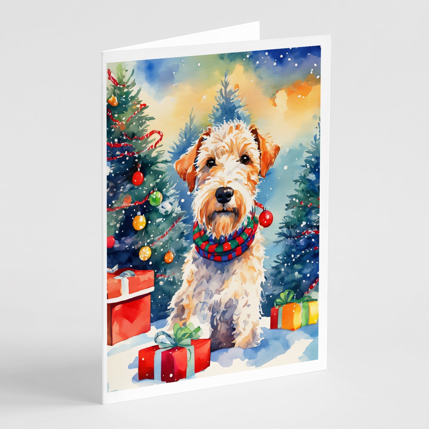 Wire Fox Terrier Christmas Greeting Cards Pack of 8 Blank Cards with Envelopes Whimsical A7 Size 5x7