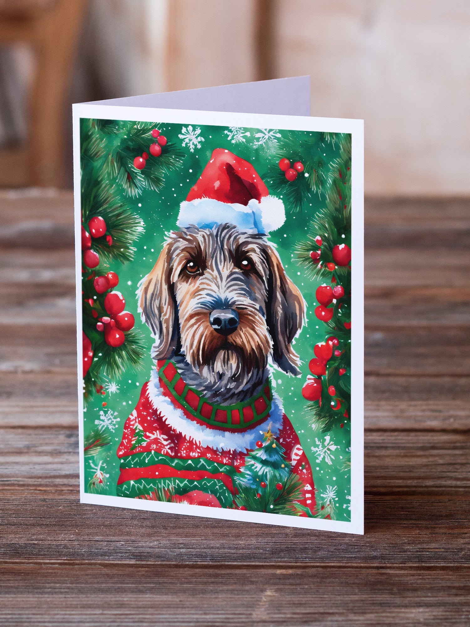 Wirehaired Pointing Griffon Christmas Greeting Cards Pack of 8 Blank Cards with Envelopes Whimsical A7 Size 5x7