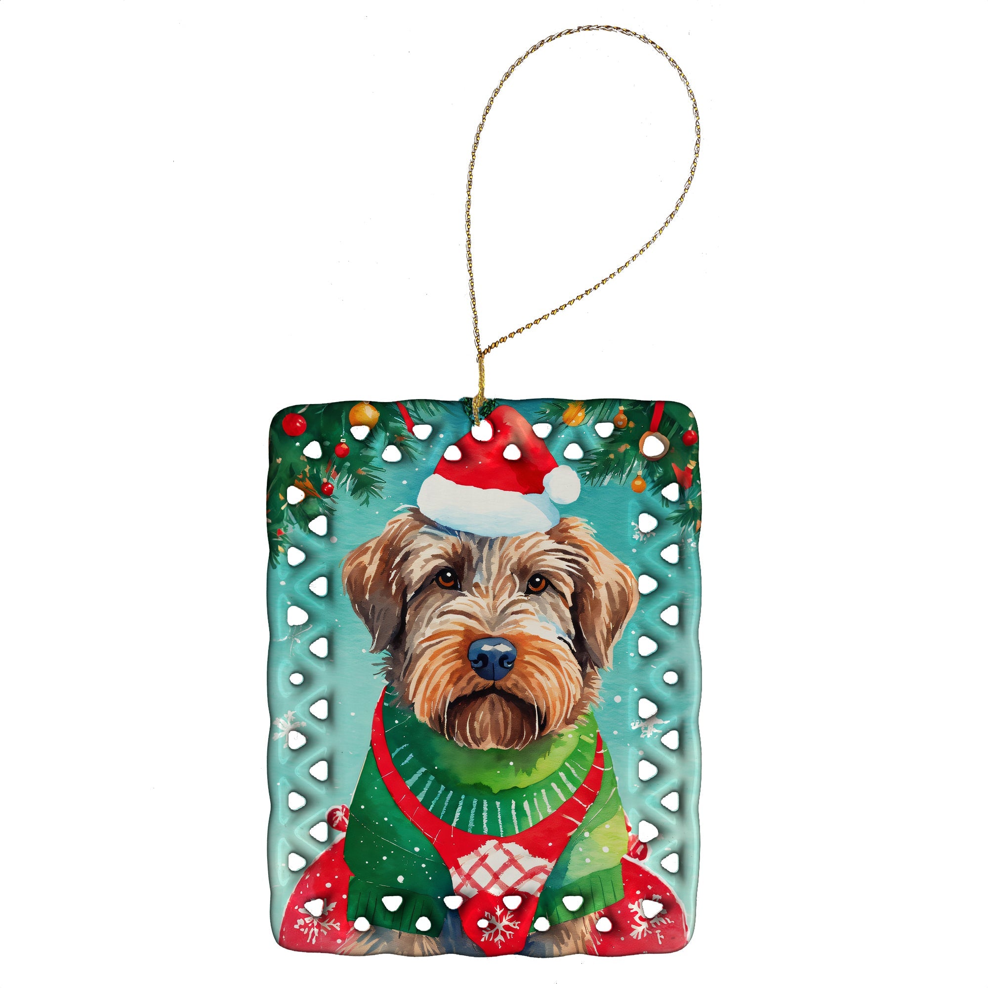 Wirehaired Pointing Griffon Christmas Porcelain Ornament Christmas Tree Hanging Decorations for Home Christmas Holiday, Rectangle, Gift, Multicolor
