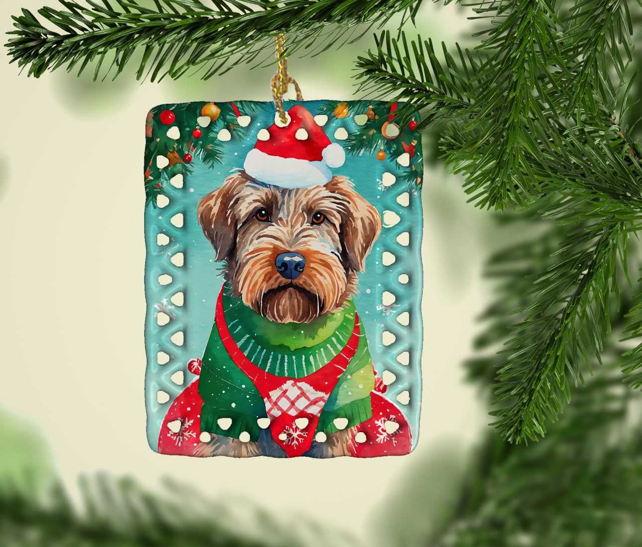 Wirehaired Pointing Griffon Christmas Porcelain Ornament Christmas Tree Hanging Decorations for Home Christmas Holiday, Rectangle, Gift, Multicolor