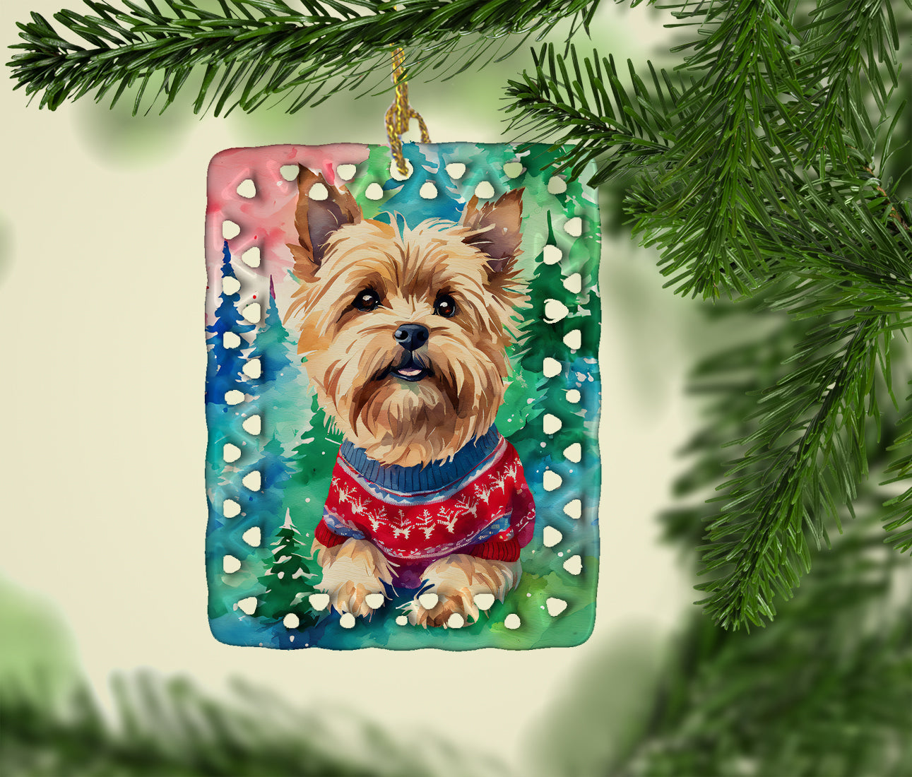 Yorkshire Terrier Yorkie Christmas Porcelain Ornament Christmas Tree Hanging Decorations for Home Christmas Holiday, Rectangle, Gift, Multicolor
