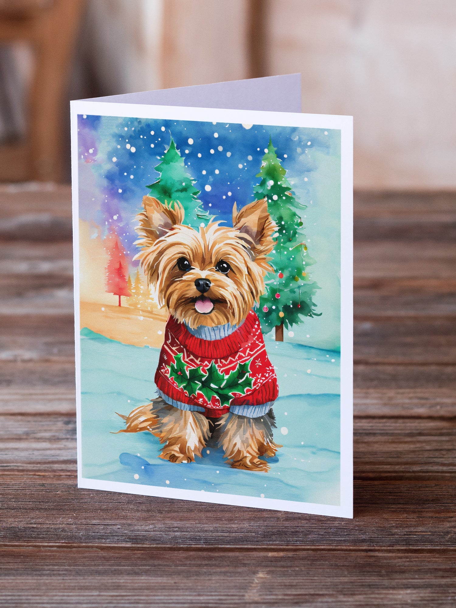 Yorkshire Terrier Yorkie Christmas Greeting Cards Pack of 8 Blank Cards with Envelopes Whimsical A7 Size 5x7