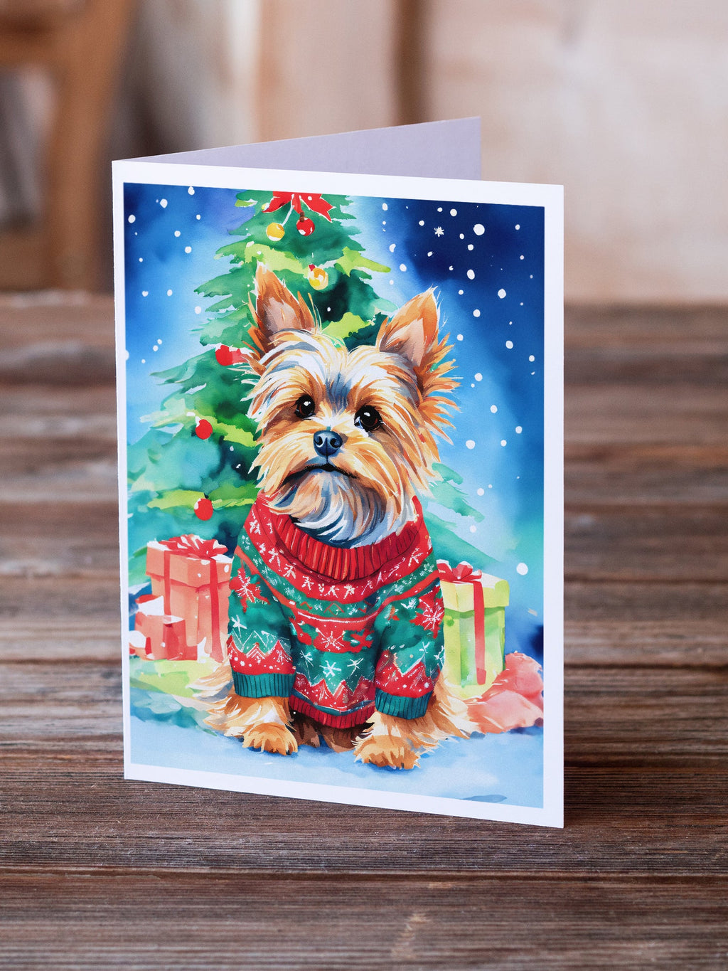 Yorkshire Terrier Yorkie Christmas Greeting Cards Pack of 8 Blank Cards with Envelopes Whimsical A7 Size 5x7