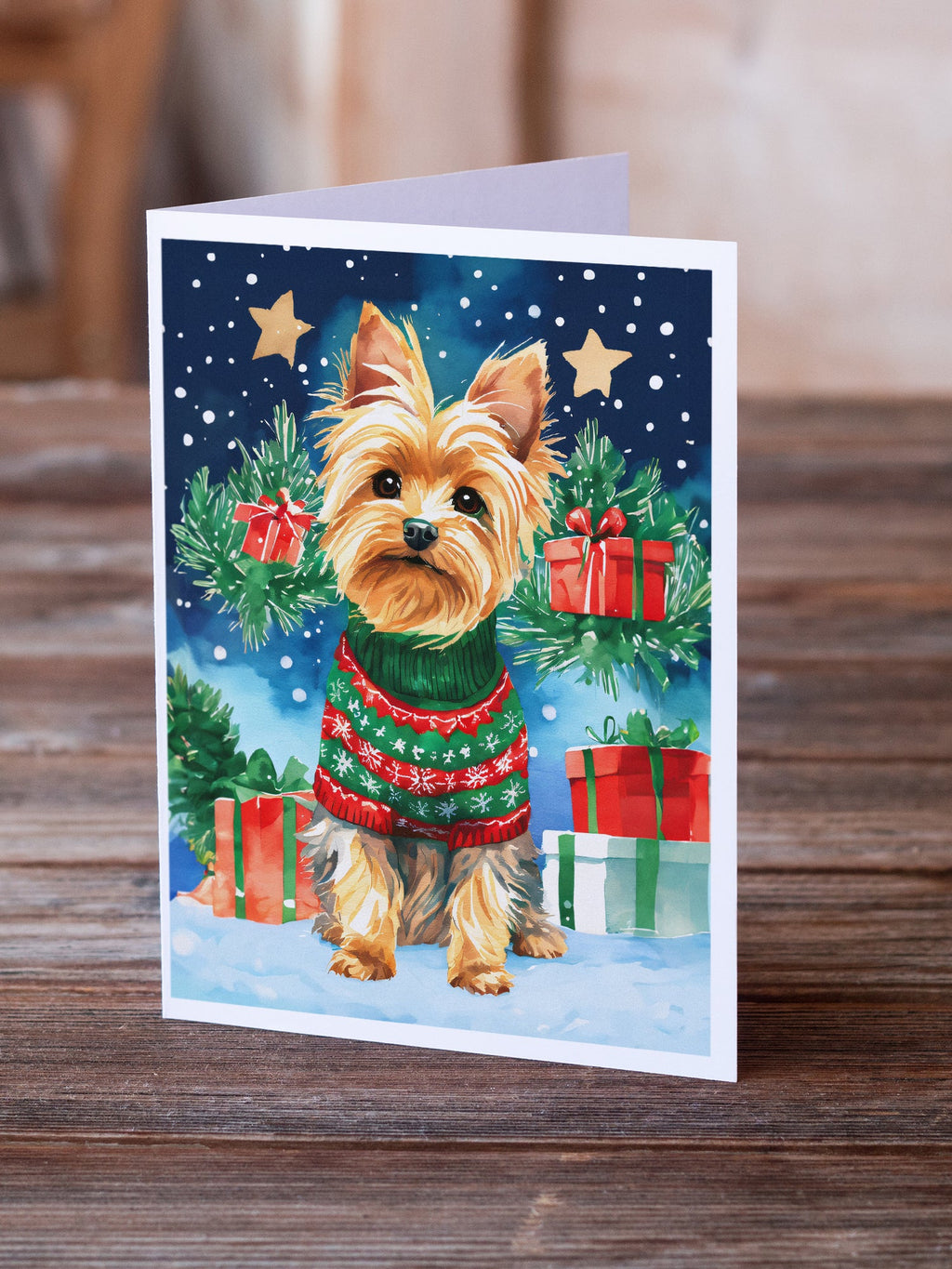 Yorkshire Terrier Yorkie Christmas Greeting Cards Pack of 8 Blank Cards with Envelopes Whimsical A7 Size 5x7