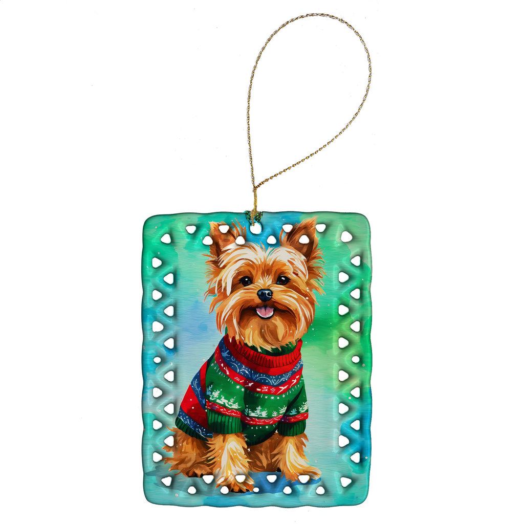Yorkshire Terrier Yorkie Christmas Porcelain Ornament Christmas Tree Hanging Decorations for Home Christmas Holiday, Rectangle, Gift, Multicolor