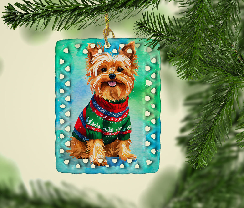Yorkshire Terrier Yorkie Christmas Porcelain Ornament Christmas Tree Hanging Decorations for Home Christmas Holiday, Rectangle, Gift, Multicolor