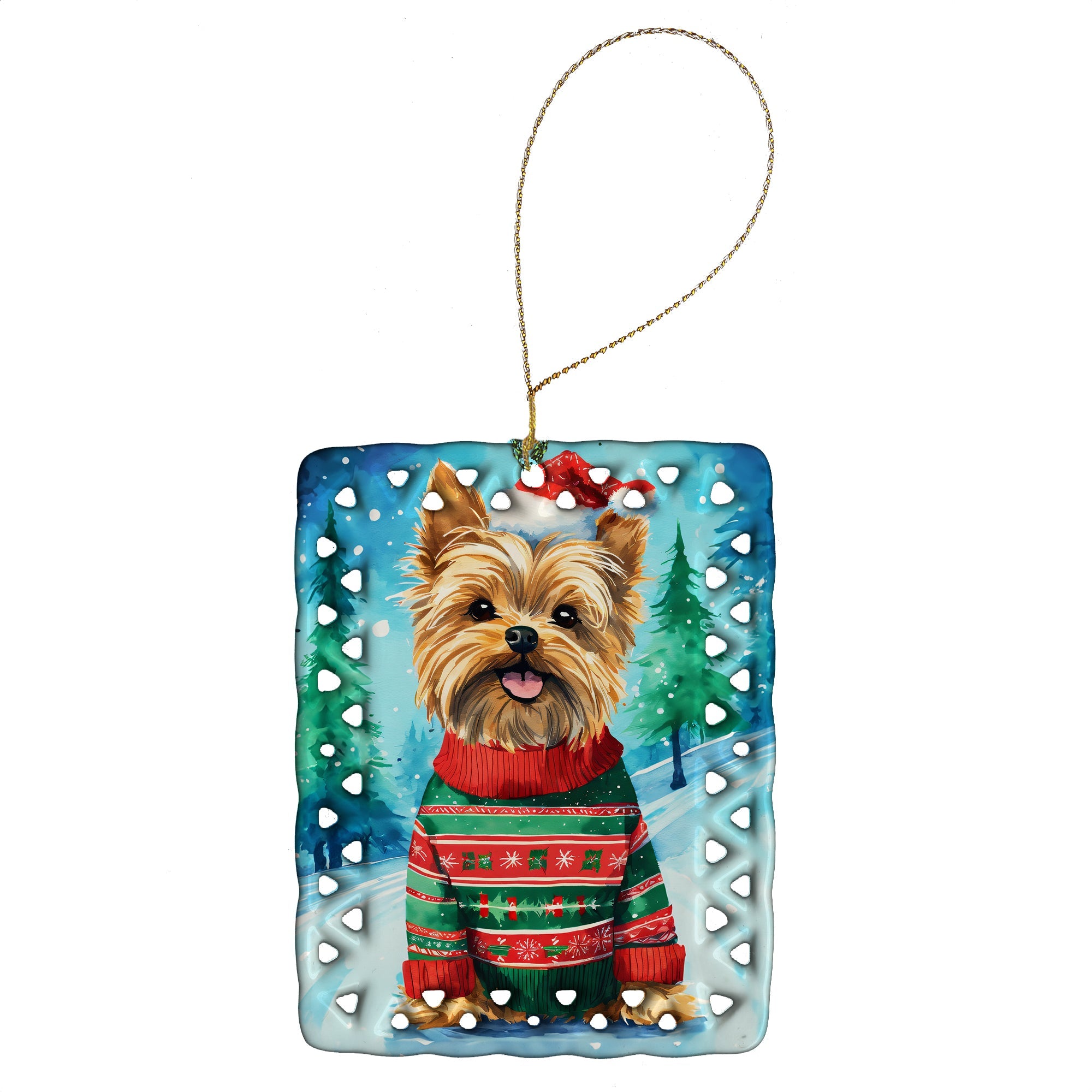 Yorkshire Terrier Yorkie Christmas Porcelain Ornament Christmas Tree Hanging Decorations for Home Christmas Holiday, Rectangle, Gift, Multicolor