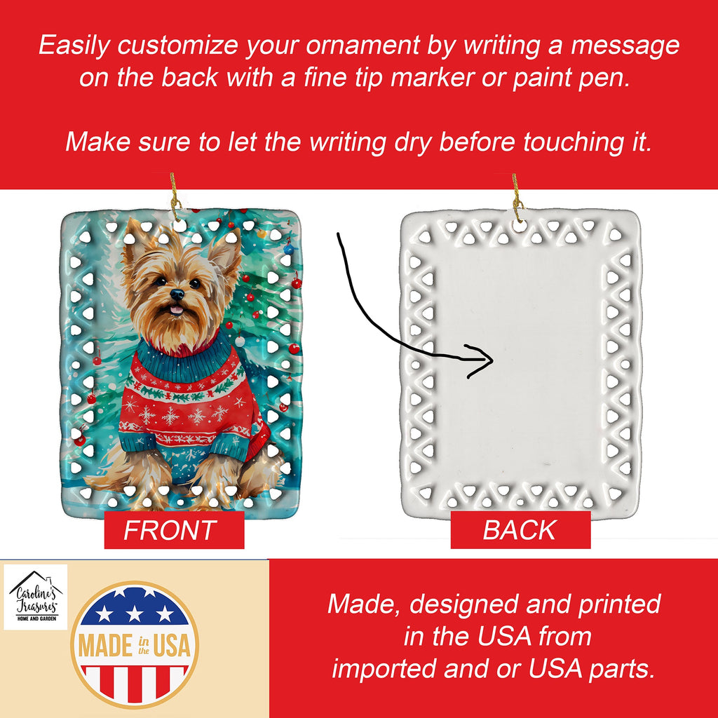 Yorkshire Terrier Yorkie Christmas Porcelain Ornament Christmas Tree Hanging Decorations for Home Christmas Holiday, Rectangle, Gift, Multicolor