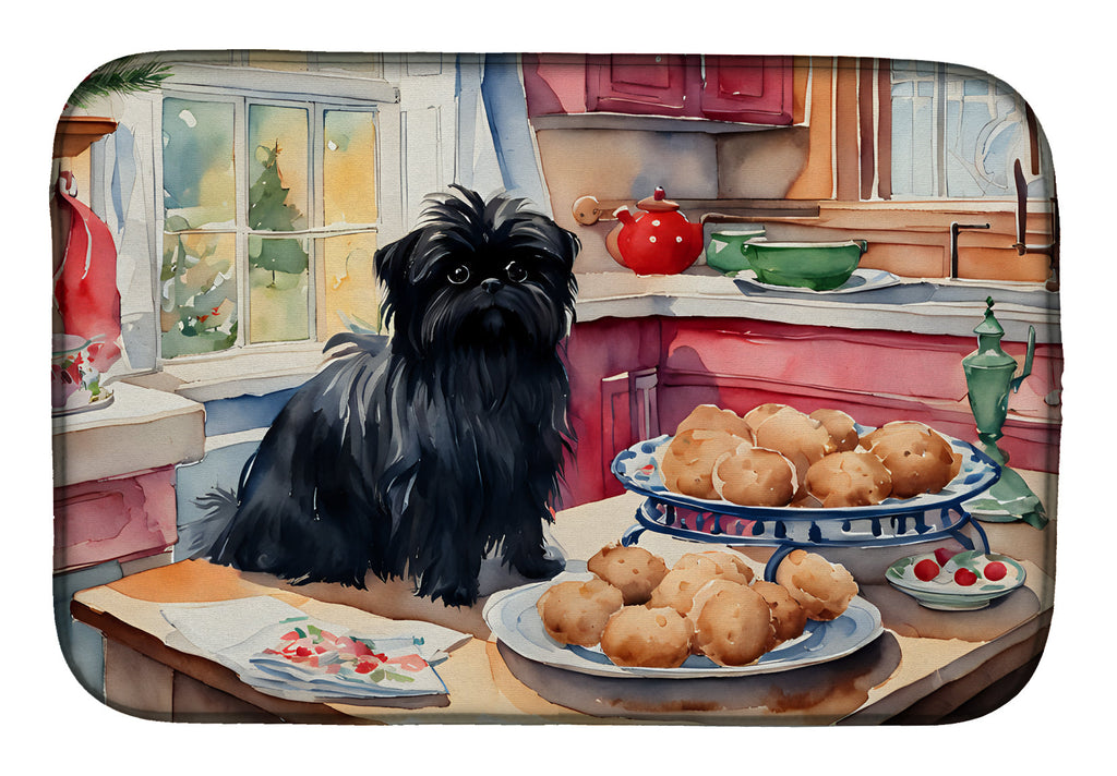 Affenpinscher Christmas Cookies Dish Drying Mat Absorbent Dish Drying Mat Pad for Kitchen Counter Dish Drainer Mat for Countertop, 14 x 21", Multicolor